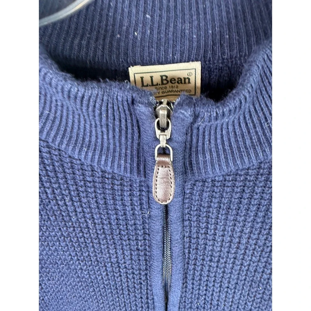 LL Bean Mens XL Navy Blue Cotton Cashmere Waffle Knit Quarter Zip Sweater 291648